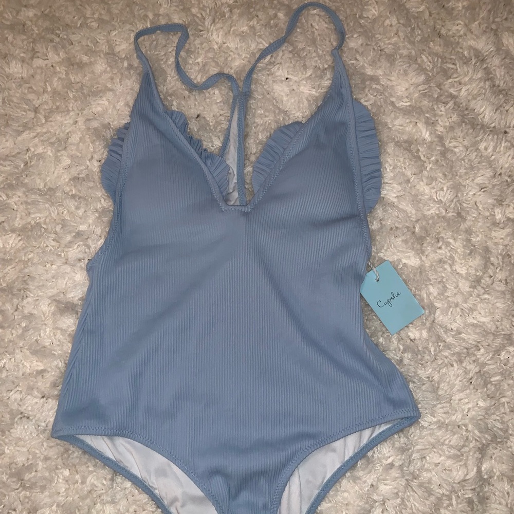 Ribbed blue bathing suit/bodysuit